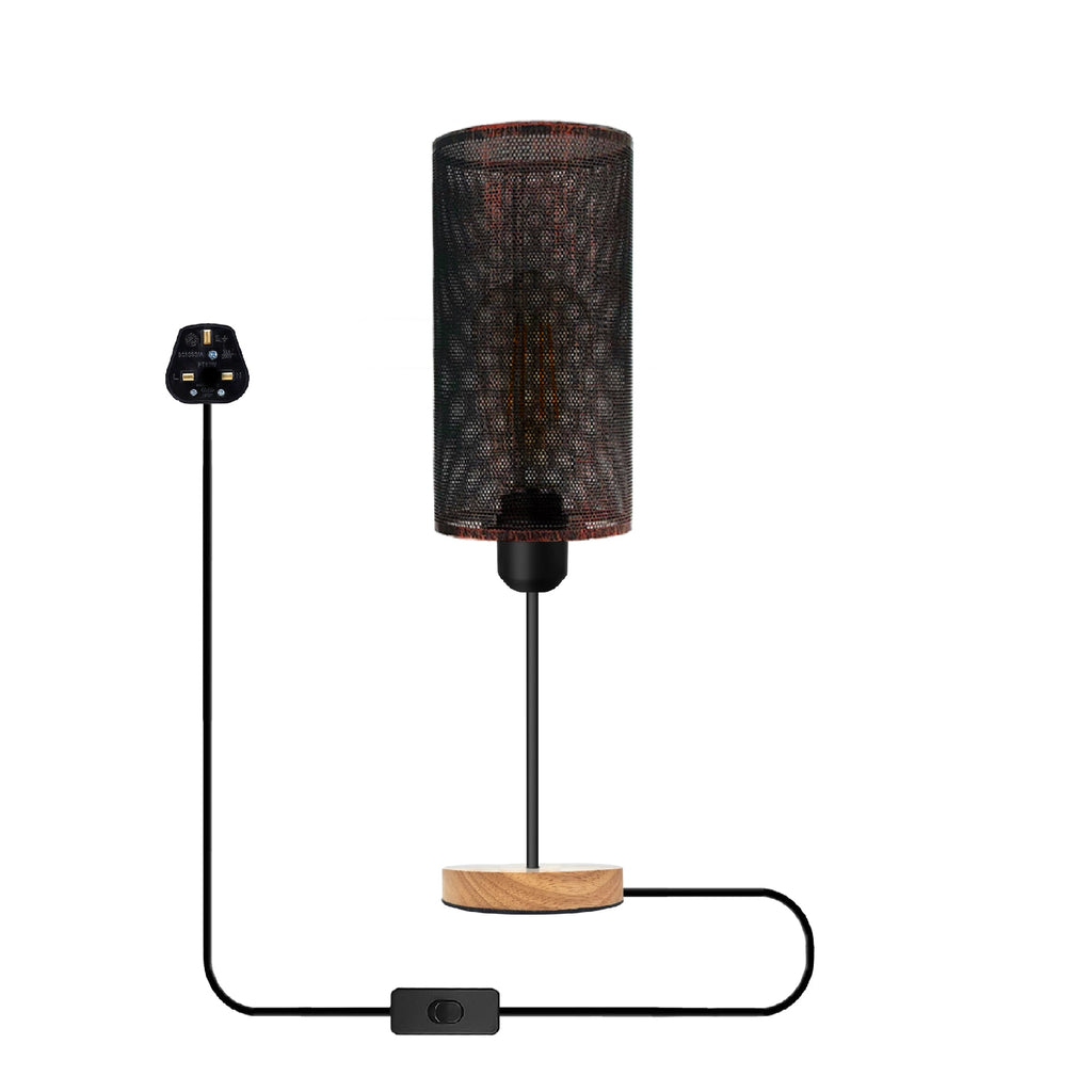 Industrial Barrel Cage Table Lamp with Wood Base