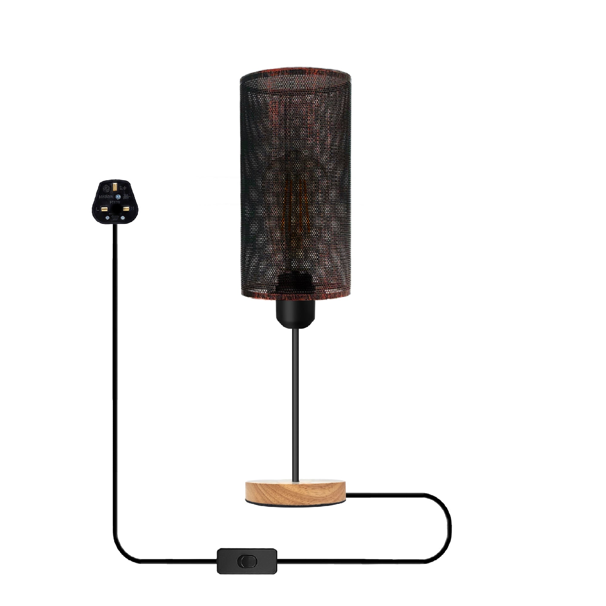 Industrial Barrel Cage Table Lamp with Wood Base