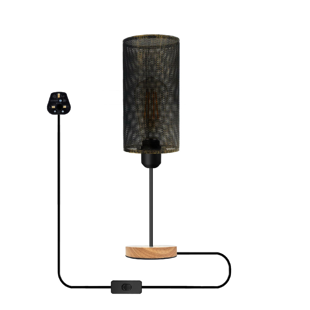 Industrial Barrel Cage Table Lamp with Wood Base