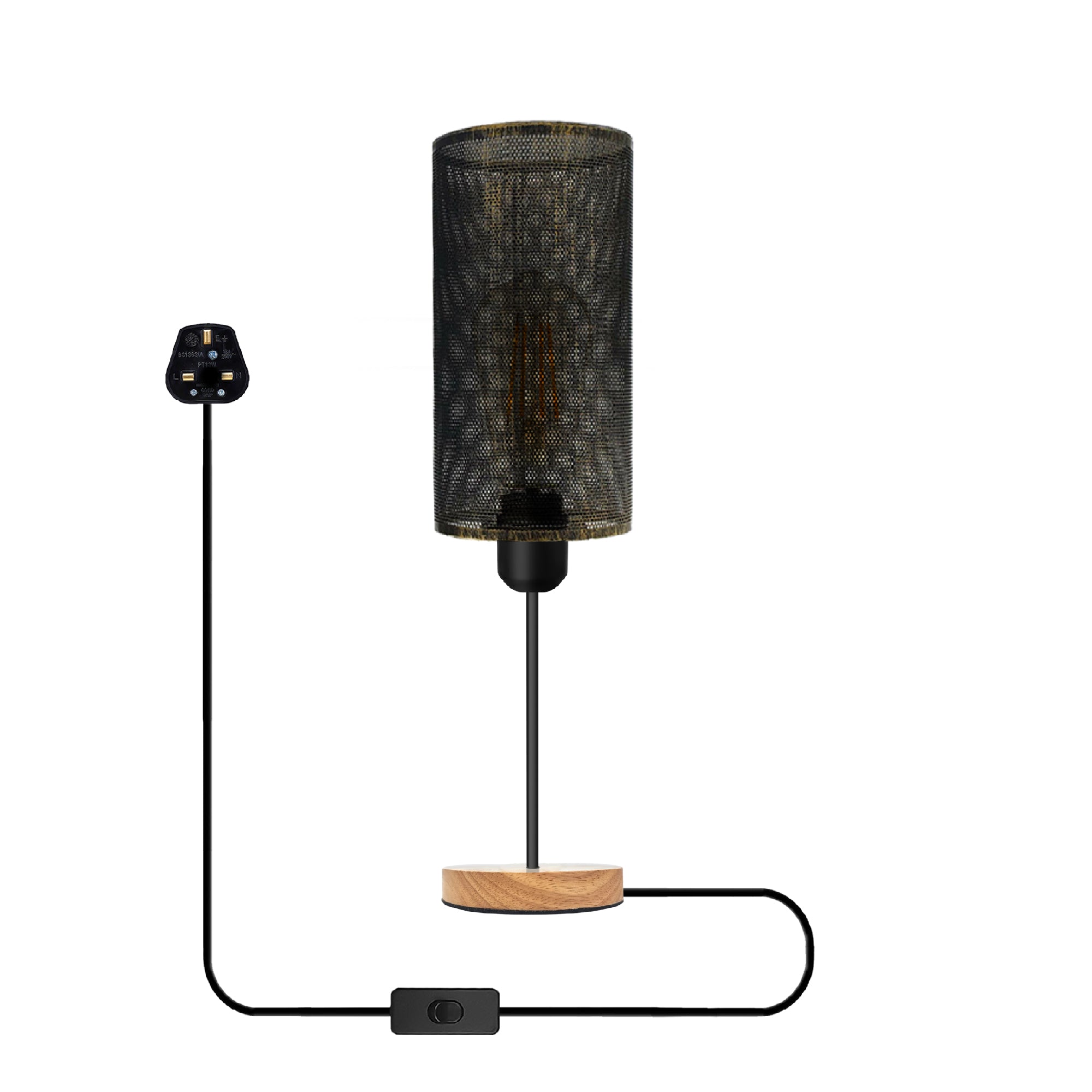 Industrial Barrel Cage Table Lamp with Wood Base