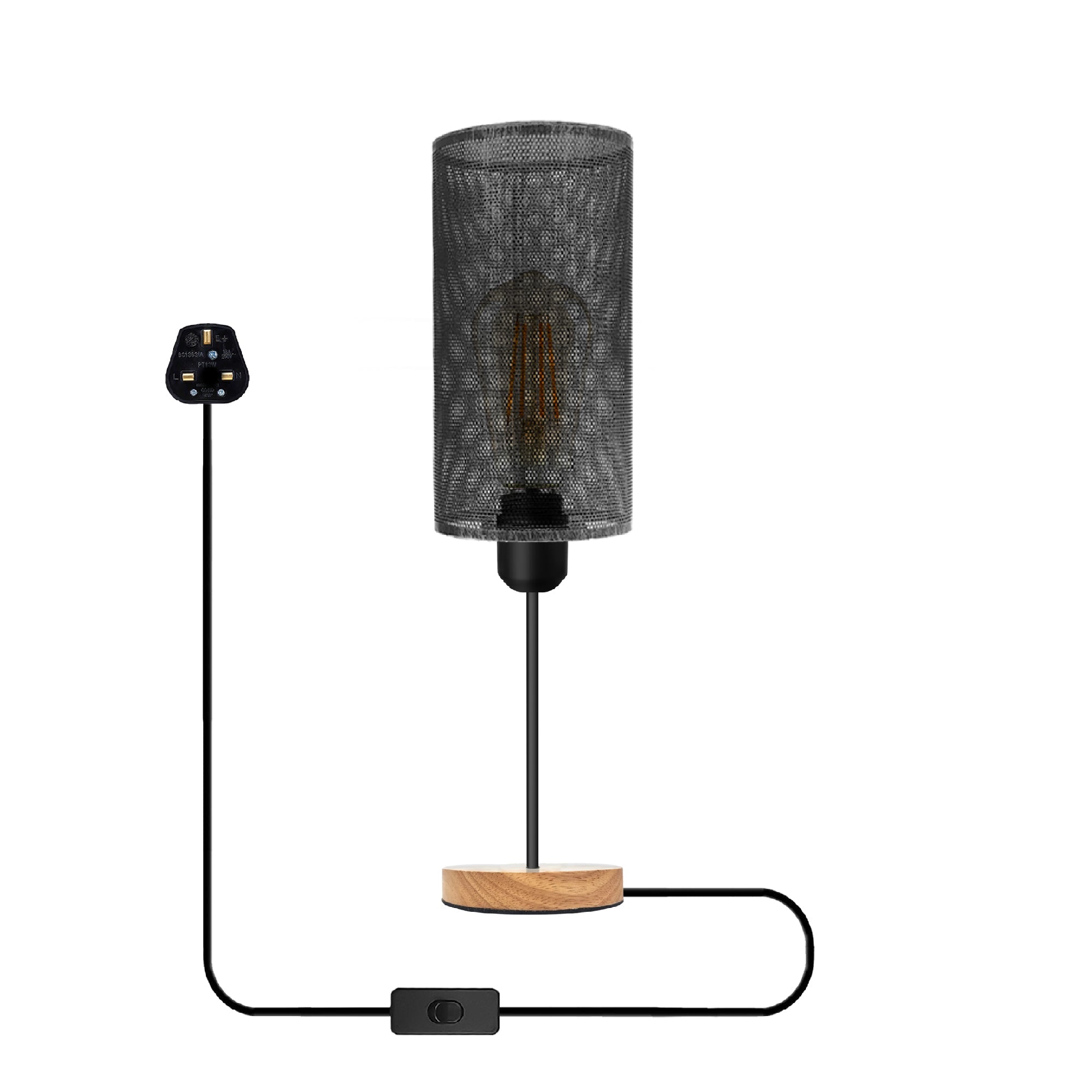 Industrial Barrel Cage Table Lamp with Wood Base