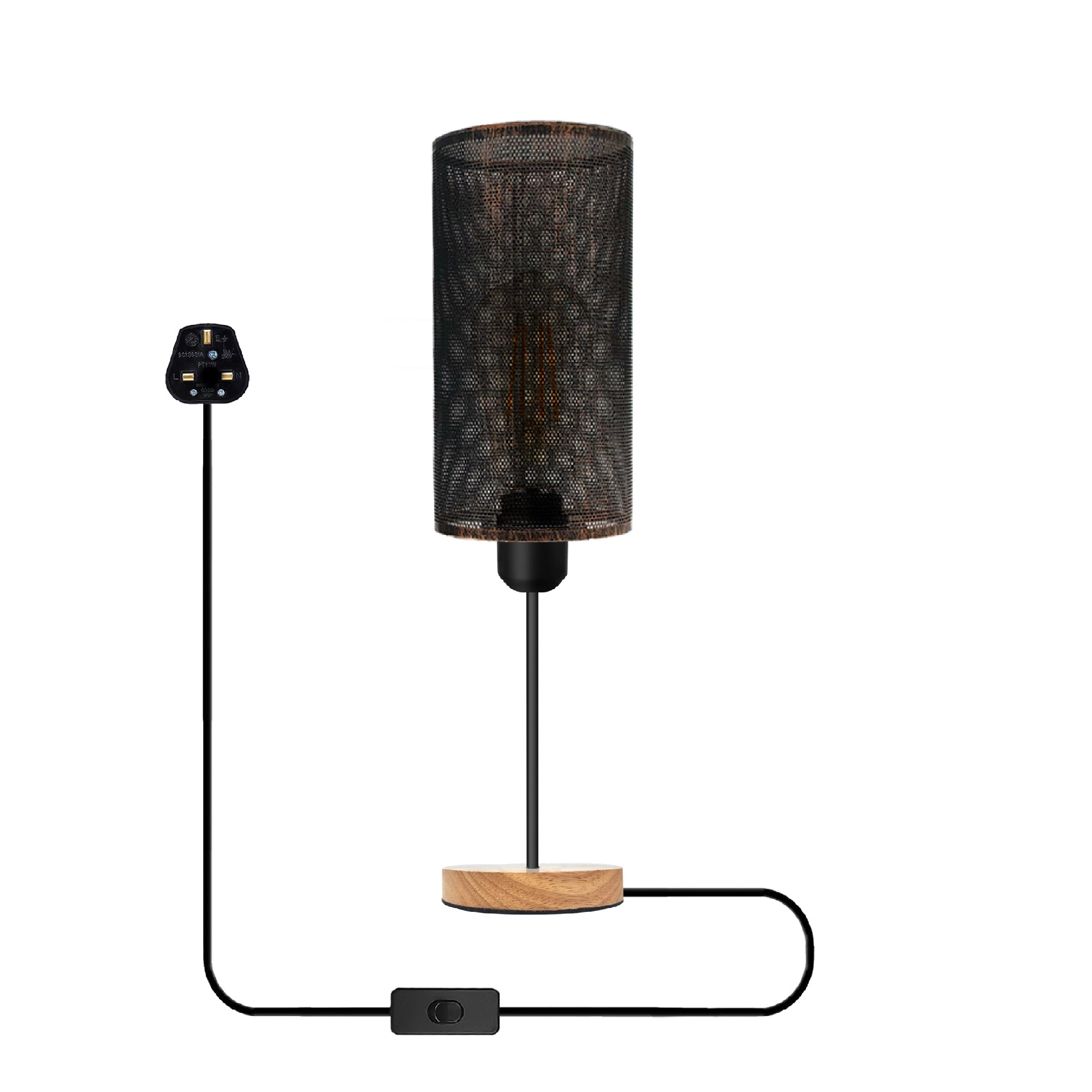 Industrial Barrel Cage Table Lamp with Wood Base