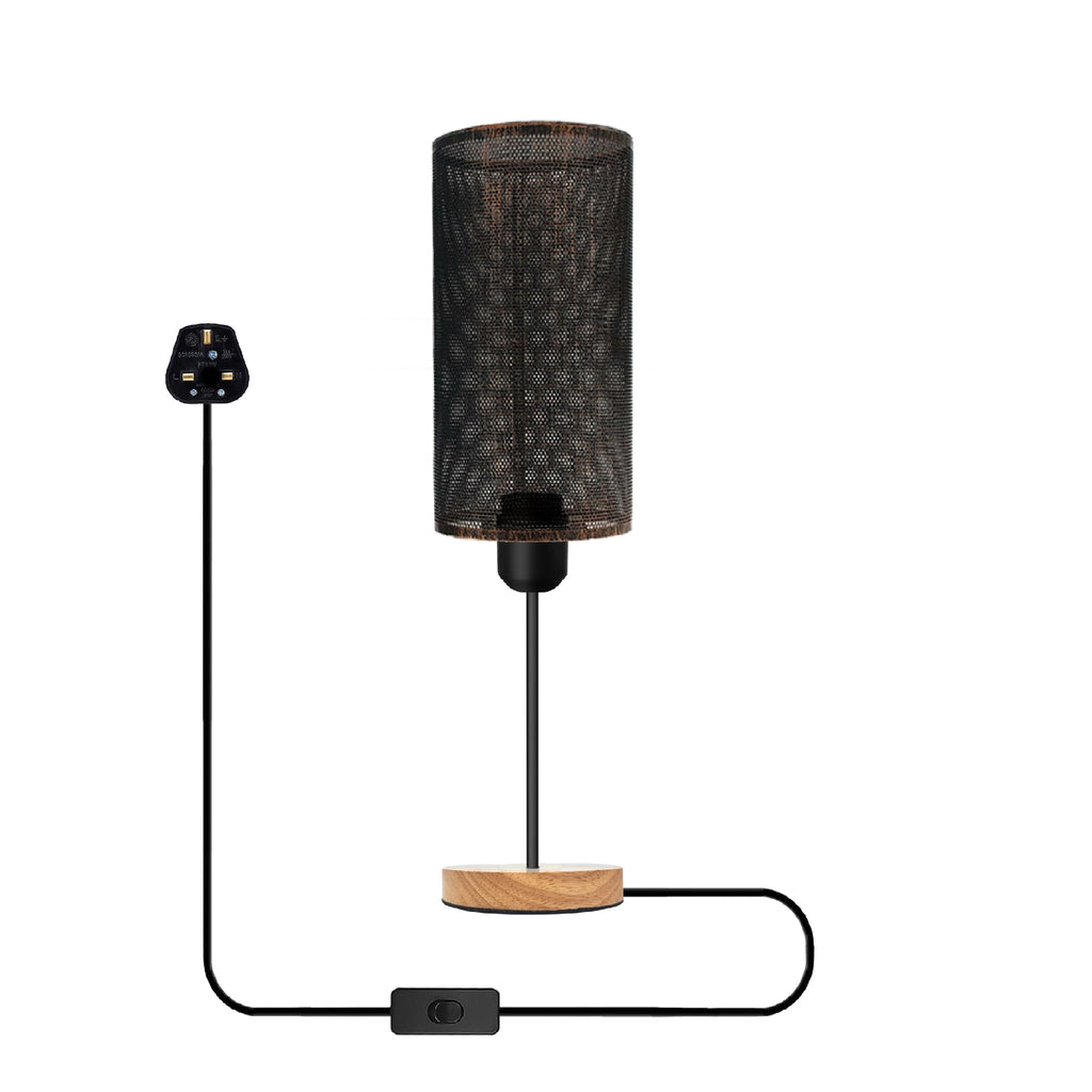 Industrial Barrel Cage Table Lamp with Wood Base