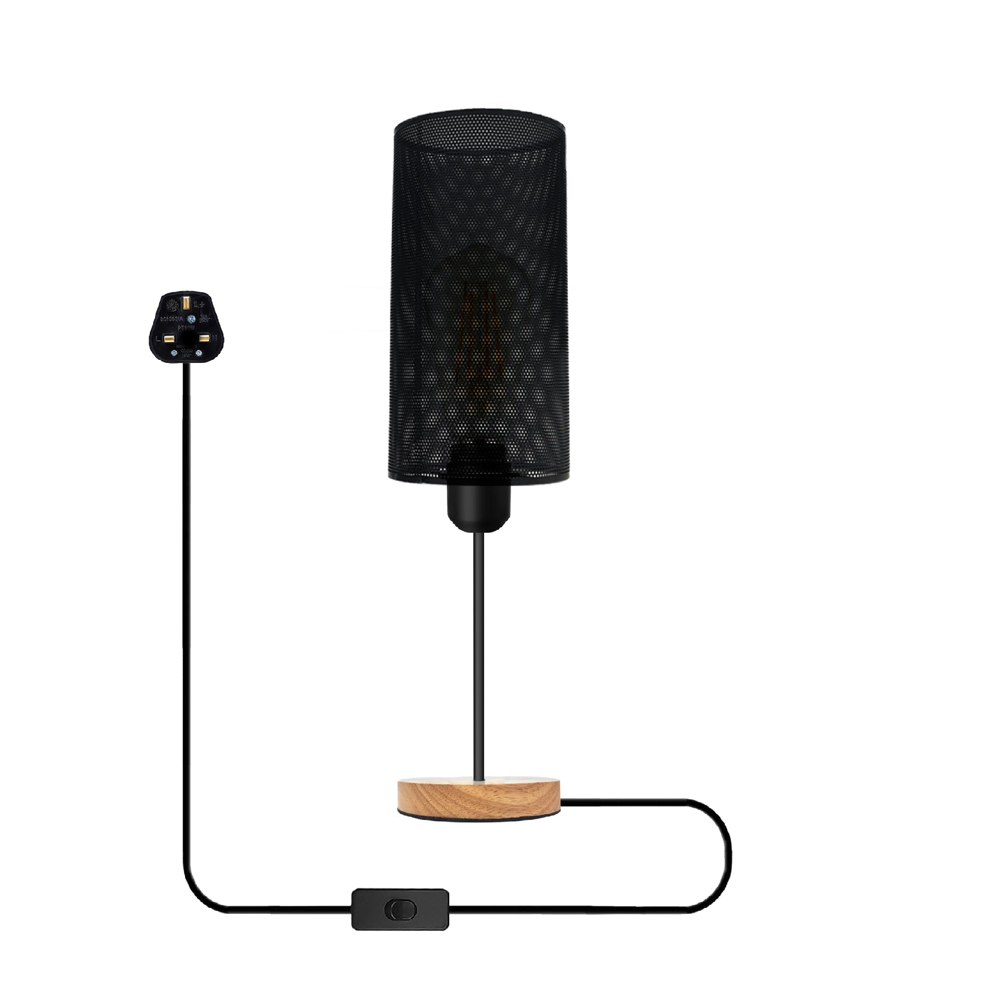 Industrial Barrel Cage Table Lamp with Wood Base