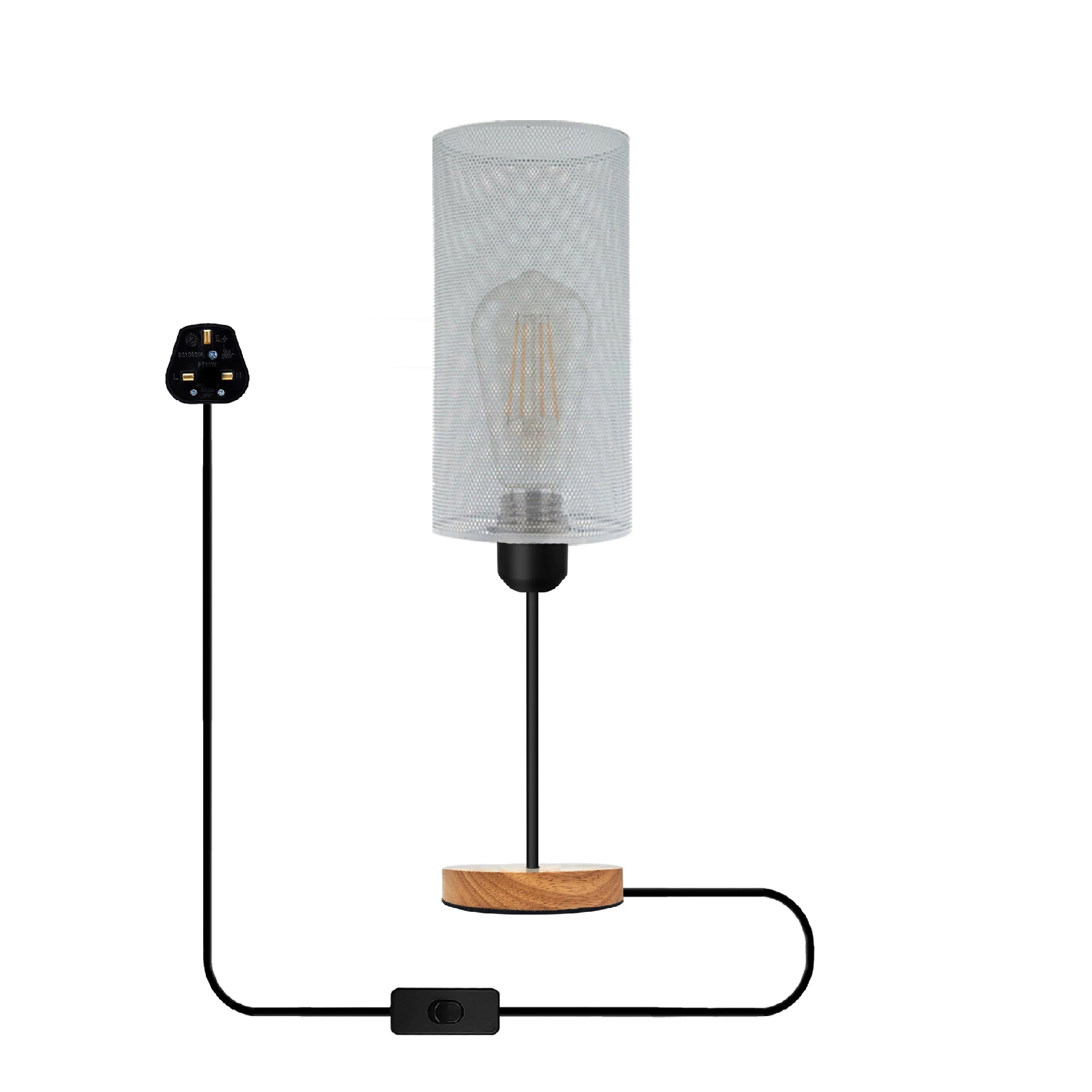 Industrial Barrel Cage Table Lamp with Wood Base