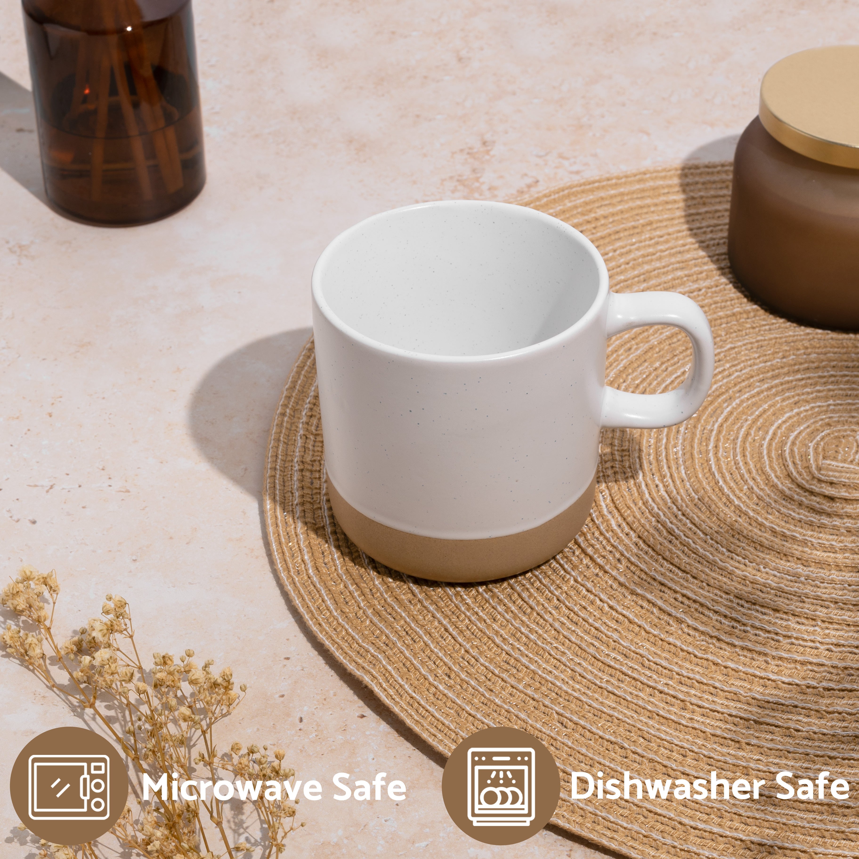 Ceramic Mug White Speckled Stoneware 4-Pack