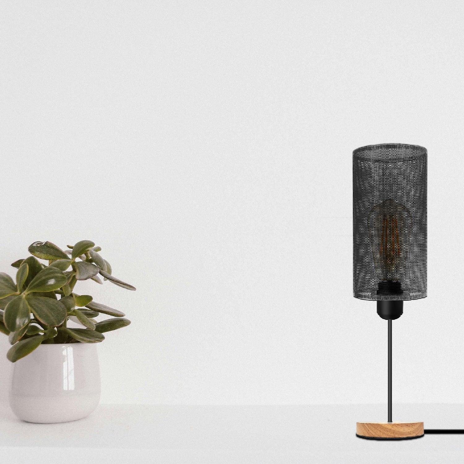 Industrial Barrel Cage Table Lamp with Wood Base