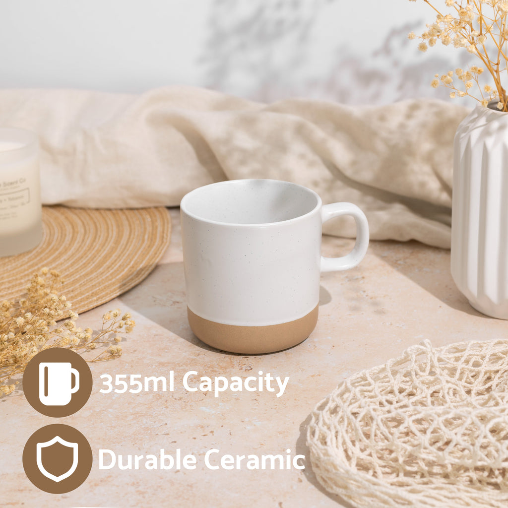 Ceramic Mug White Speckled Stoneware 4-Pack