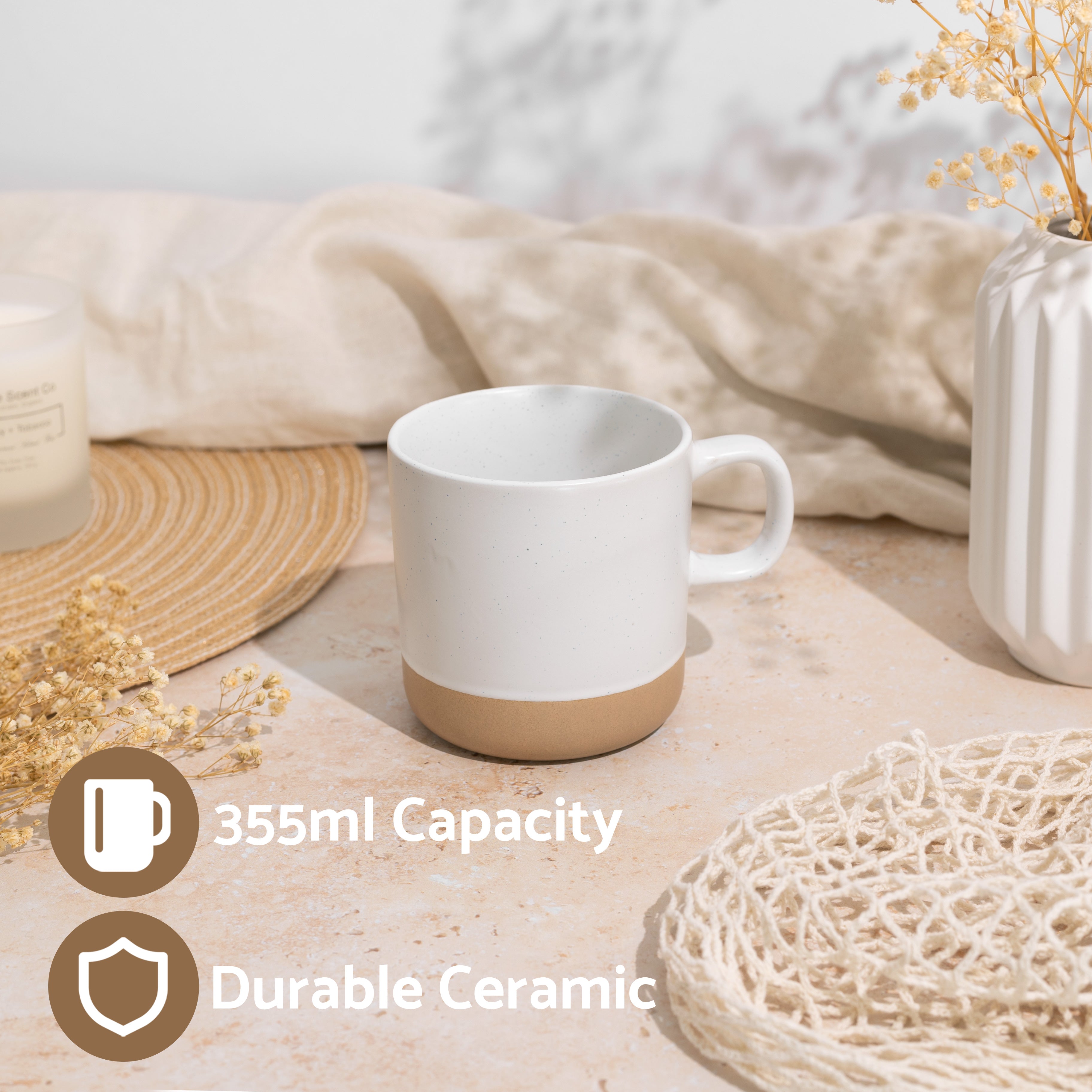 Ceramic Mug White Speckled Stoneware 4-Pack