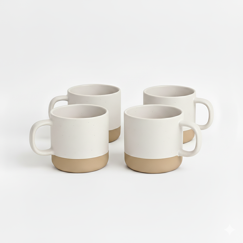 Ceramic Mug White Speckled Stoneware 4-Pack