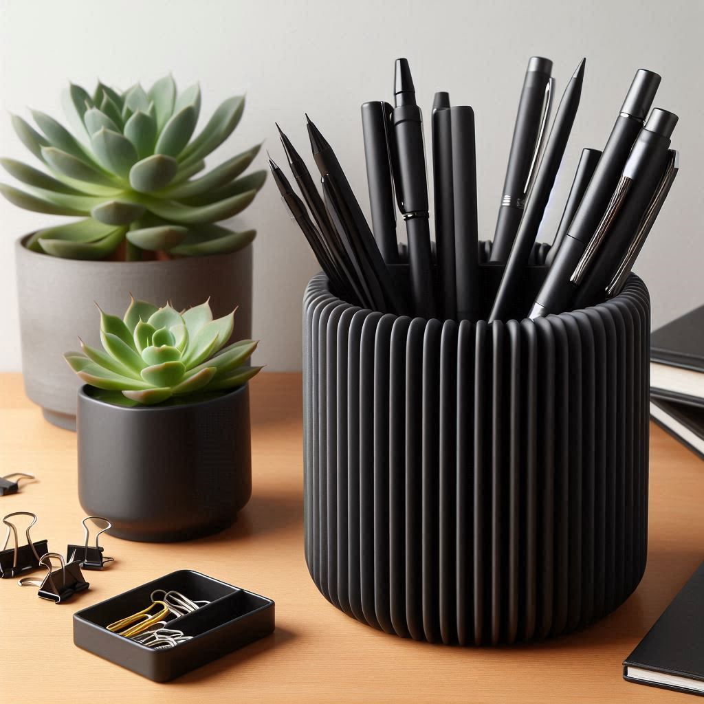 Modern Ribbed Pencil Holder – Minimalist 3D Printed Desk Organiser
