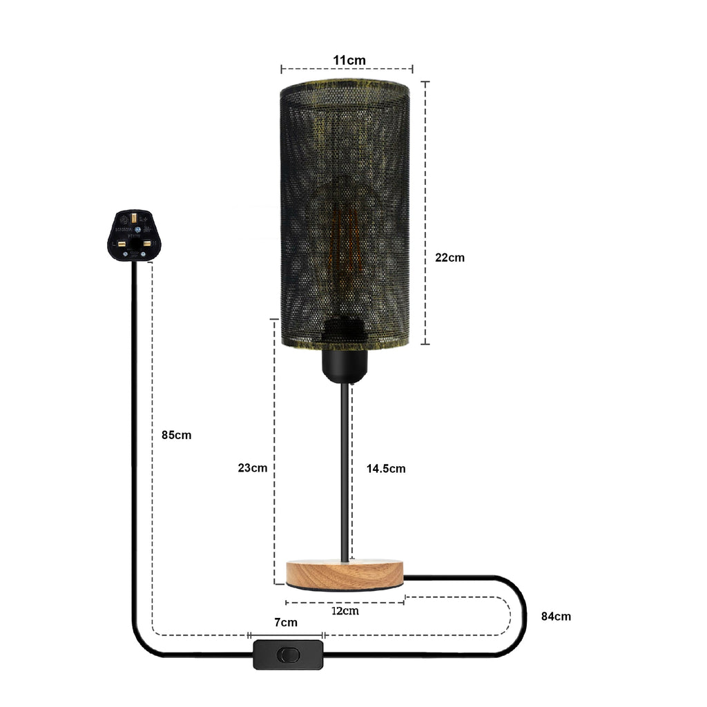 Industrial Barrel Cage Table Lamp with Wood Base